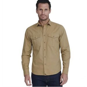 Untuckit Mens Coteaux Button Up Shirt Tan Utility 100% Cotton Size Medium